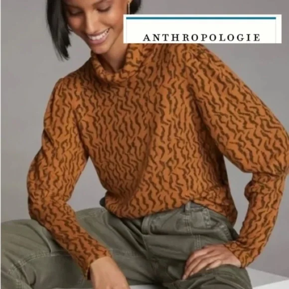 Anthropologie Puff sleeve turtleneck top, S, CB2439 - Picture 1 of 4